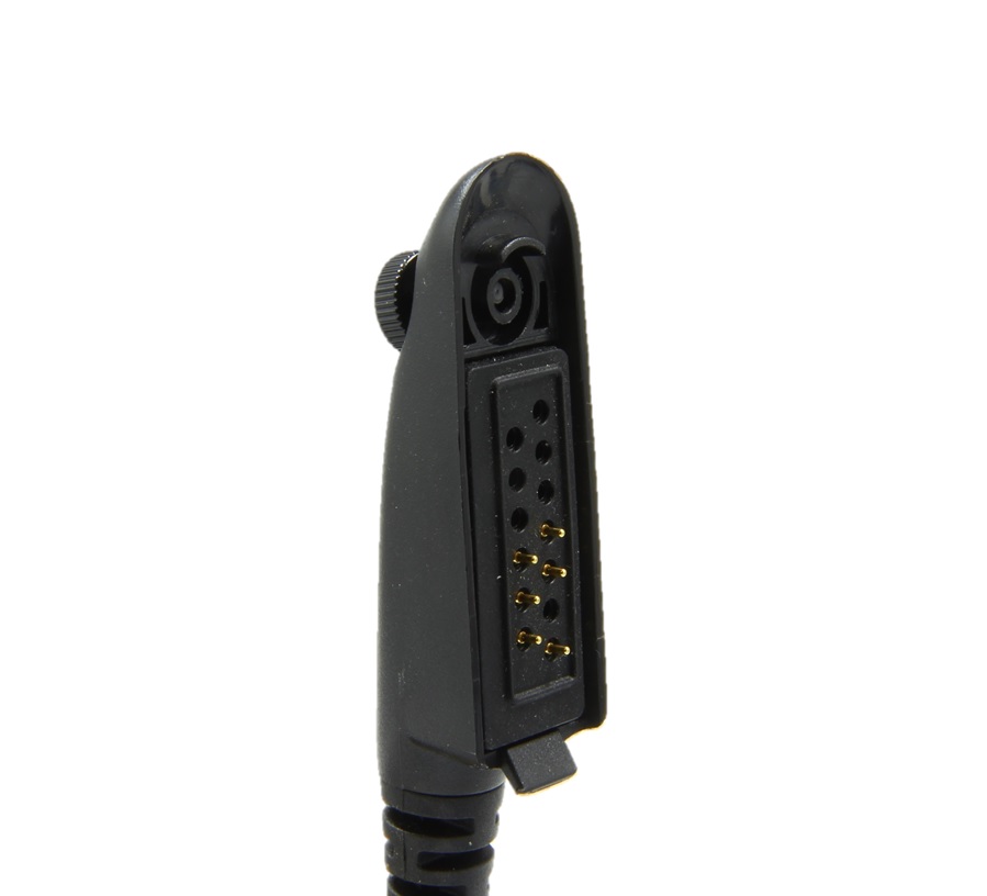 Robuster schwarzer Stecker für TITAN Clearcom ATEX/IECEx Headset mit rechteckig angeordneten 12 goldfarbenen Kontakten und Rändelrad zur Befestigung. Für Funkgeräte wie Motorola MTP850Ex, sichere Datenübertragung in Ex-Bereichen.